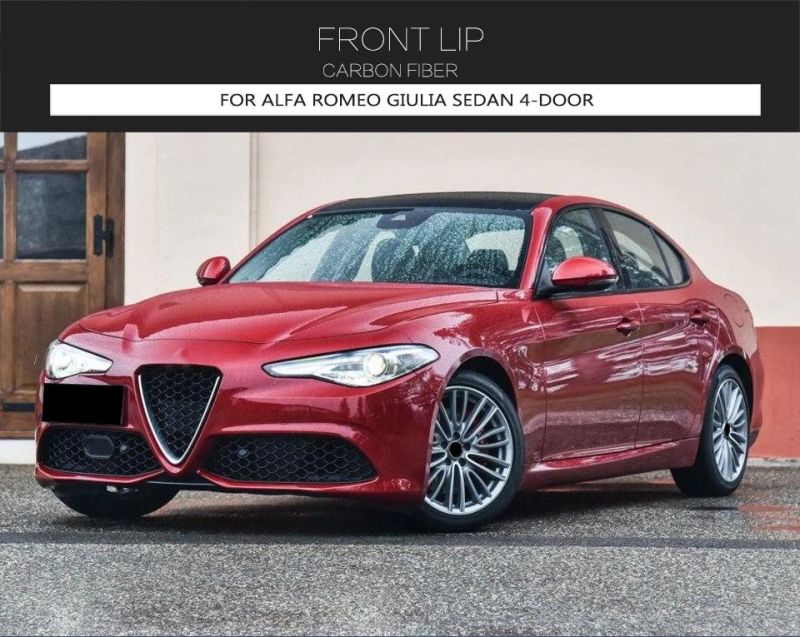 Carbon Fiber Front Bumper Lip Spoiler for Alfa Romeo Giulia Sedan 4-Door 2016-2018 (Black red edge)