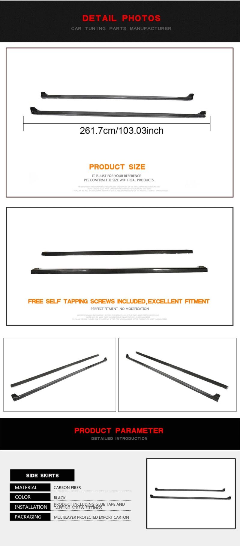 Carbon Fiber Side Skirts for Mercedes Benz V-Class Vito V220 V250 Van 15-19