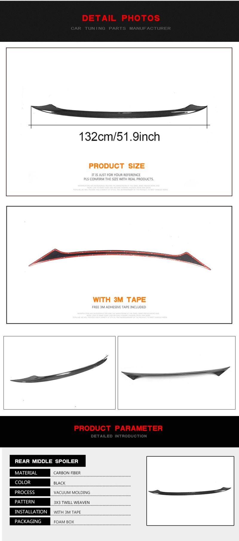 Carbon Fiber Rear Middle Wing Spoiler for Porsche Cayenne 958 Turbo S Sport 4-Door 2015-2017