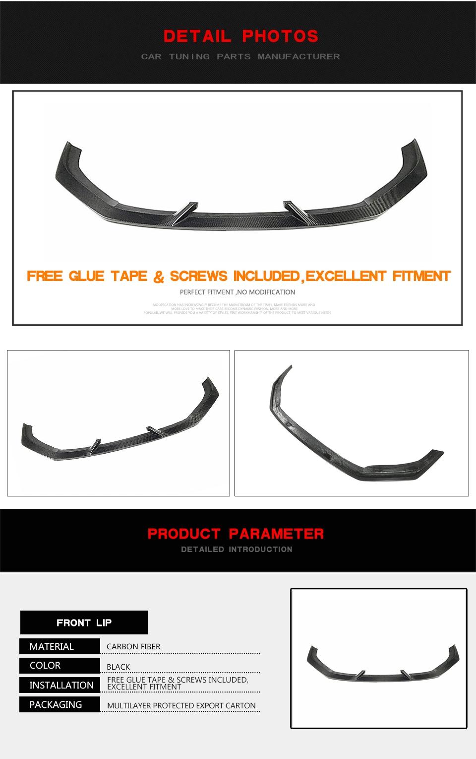 Carbon Fiber Front Lip for Audi A3 RS3 2017-2018 Base Sedan 4 Door