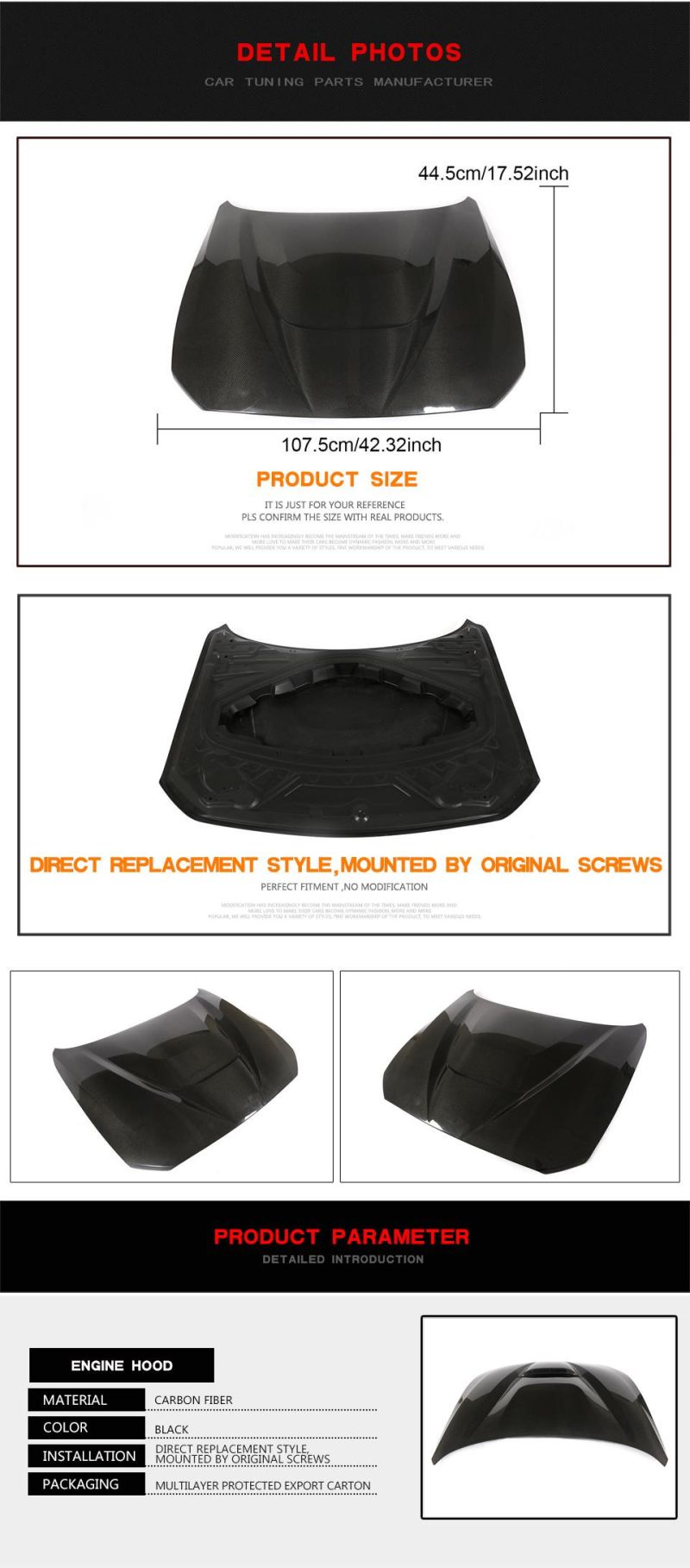 Carbon Fibre Engine Hood for BMW F87 M2 F22 220I 228I M235I M Sport 2014-2019
