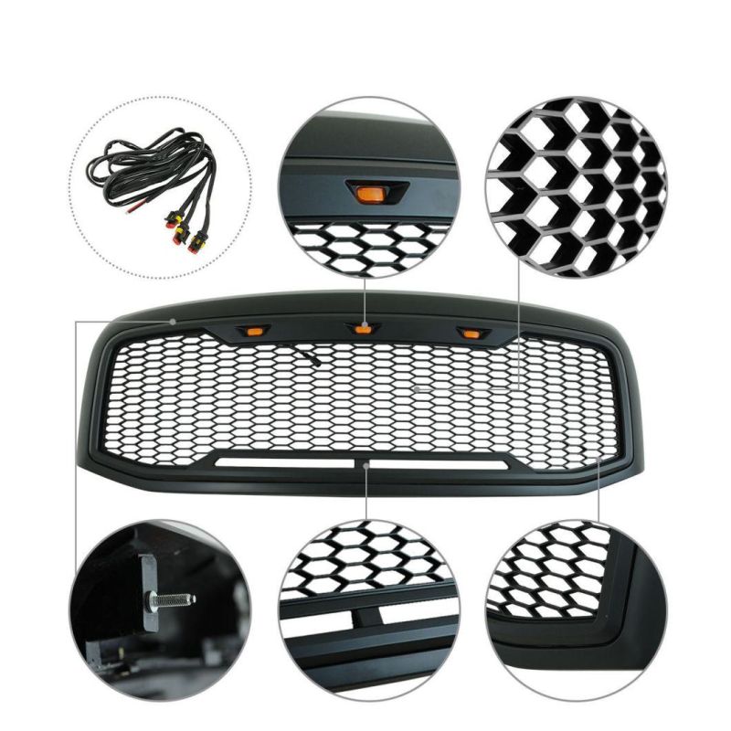 Auto Parts Exterior Accessories RAM Front Grills, Fit for Dodge RAM 15002013 - 2017 ABS Front Racing Grilles with LED