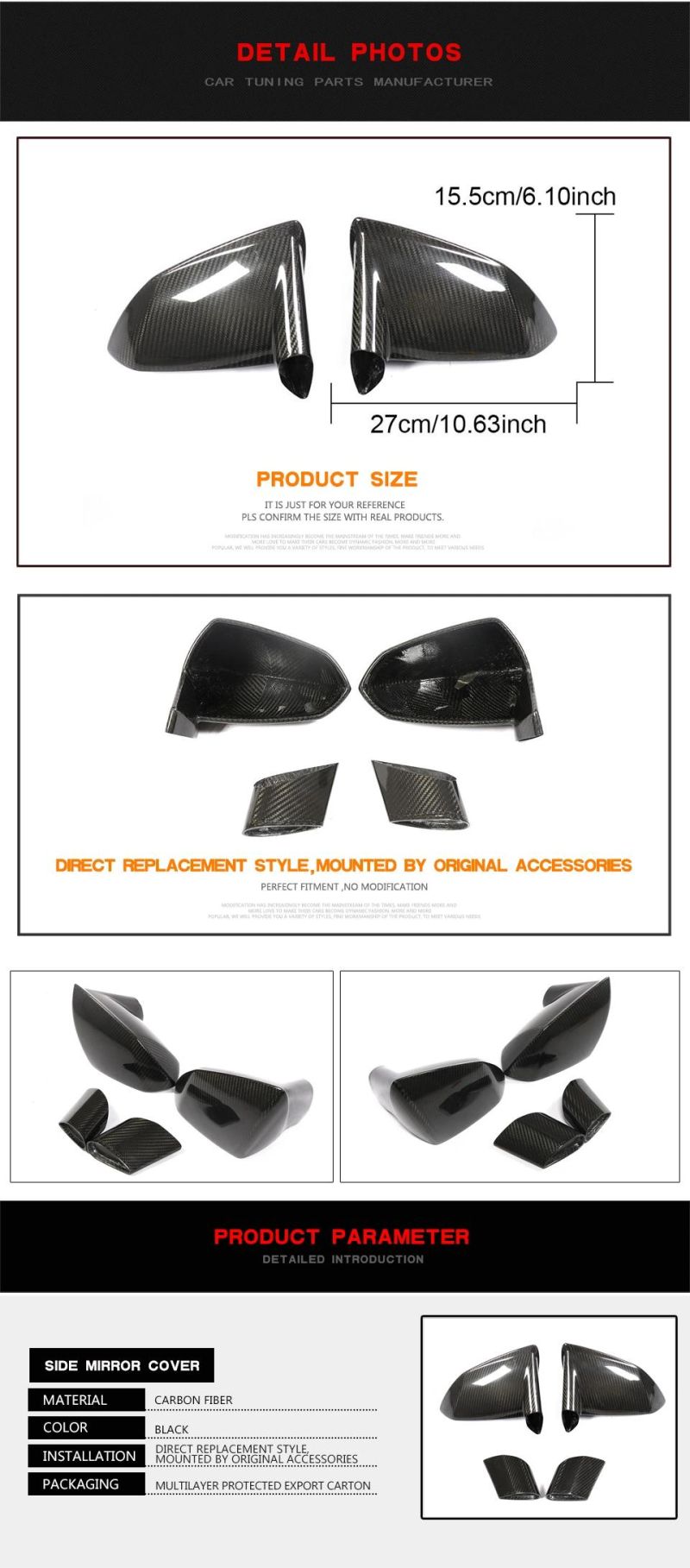 Real Carbon Fiber Side Mirror Cover for Lamborghini Gallardo 2008-2014