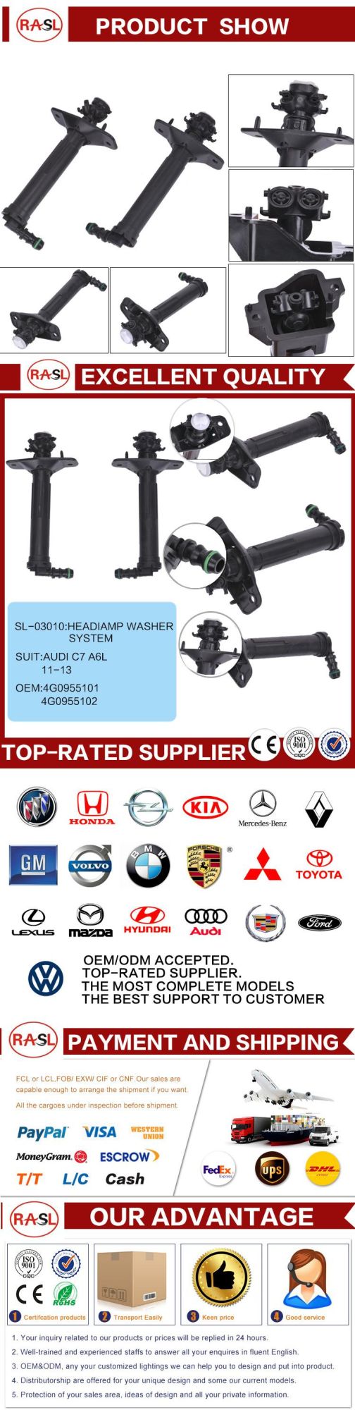 Headlight Washer Nozzle for 4G0 955 101; 4G0 955 102