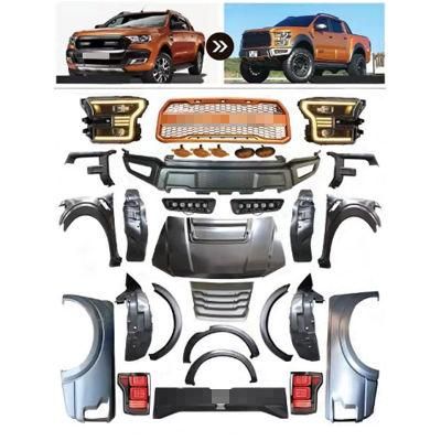 Full Set Car Front Rear Bumper Facelift Wide Conversion Bodykit Body Kit for Ford Ranger T7 T8 Change to F150 F-150 Raptor