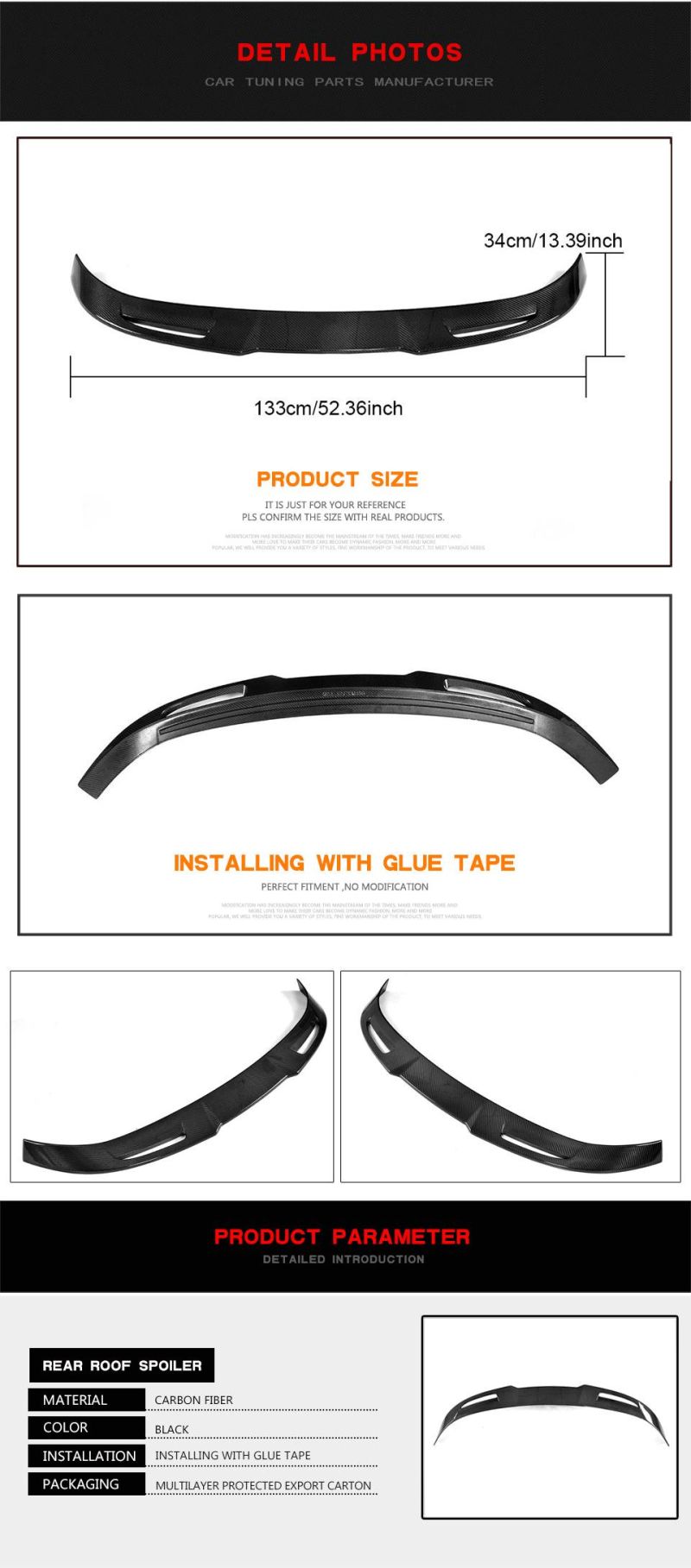 Carbon Fiber Auto Rear Roof Spoiler for Alfa Romeo Stelvio 2017-2018