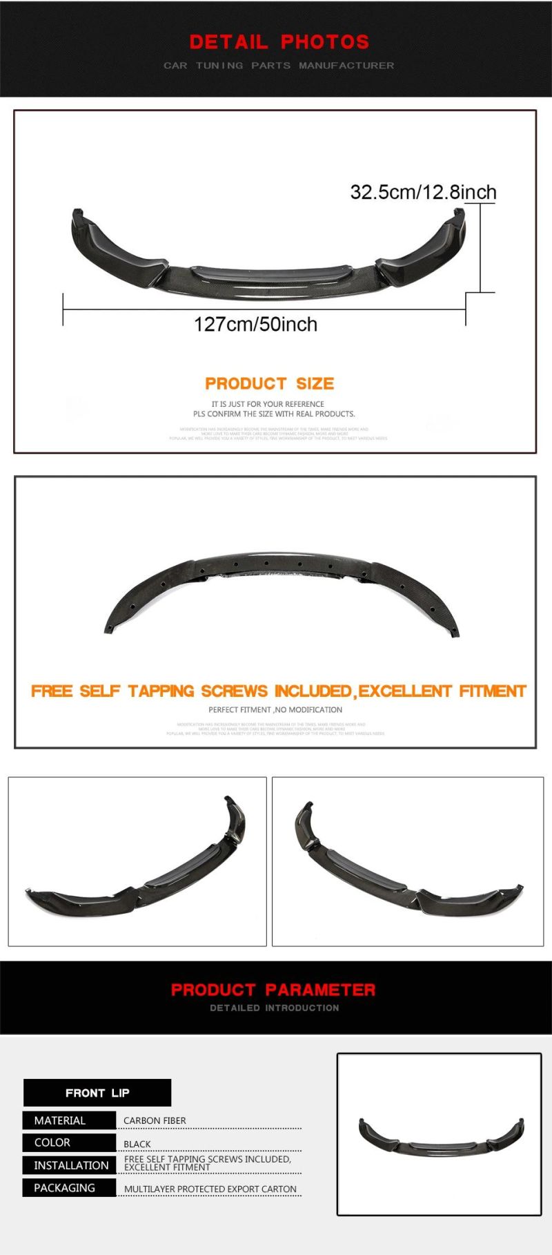 Carbon Fiber Front Bumper Lip Spoiler Splitters for BMW F80 M3 F82 F83 M4 2014 - 2019