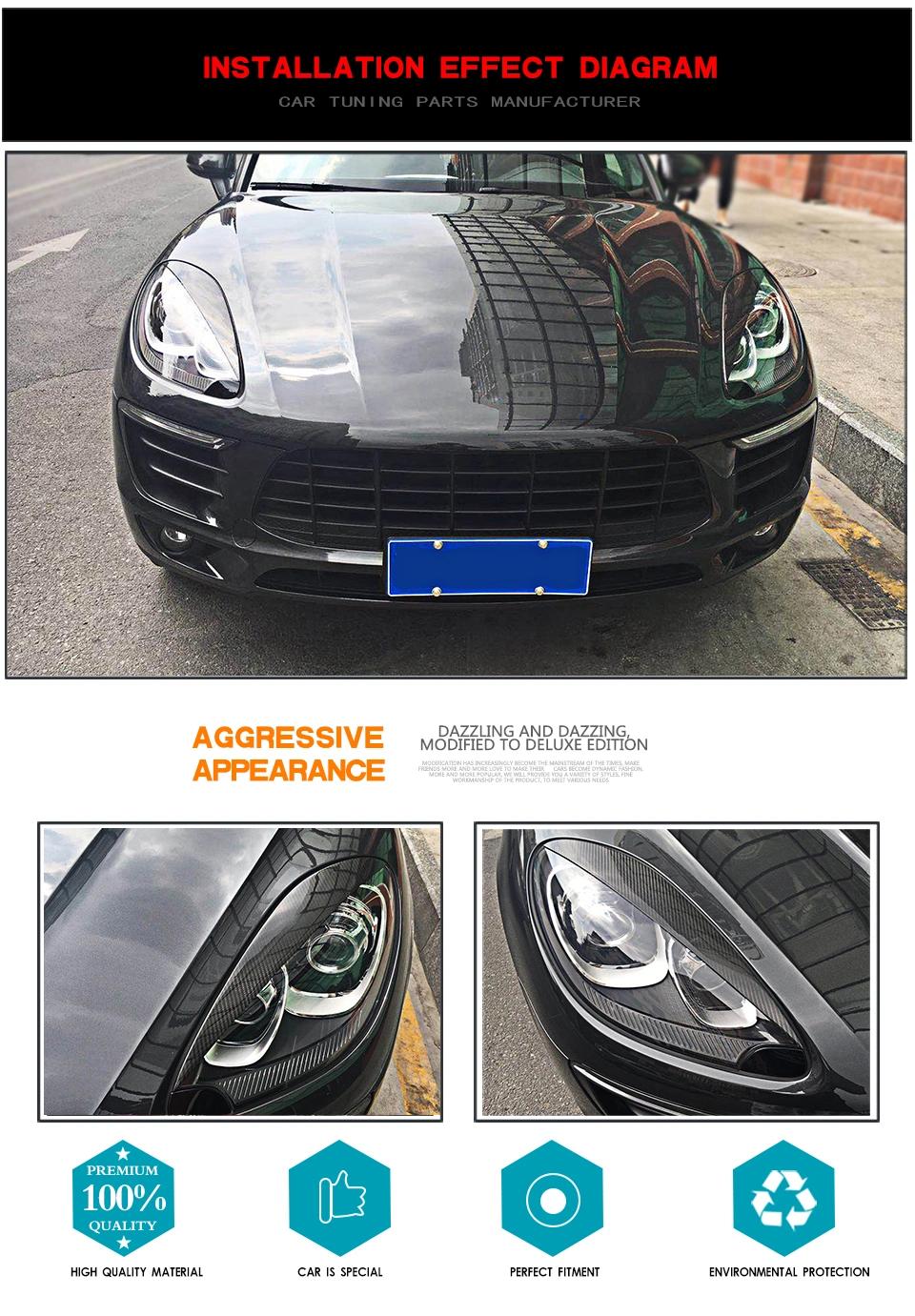 Dry Carbon Fiber Headlight Eyebrows for Porsche Macan Base/Turbo Sport Utility 4-Door 14-18