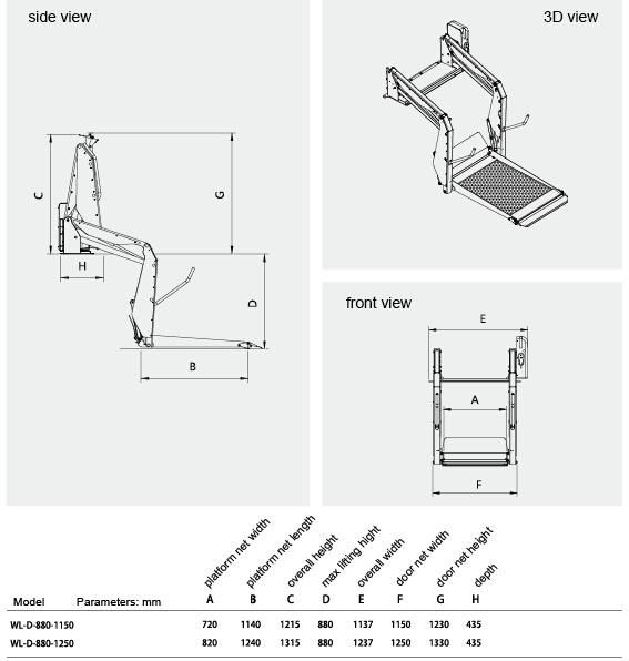 CE Wheelchair Lift, Hydraulic Lifter for Van (WL-D-880)