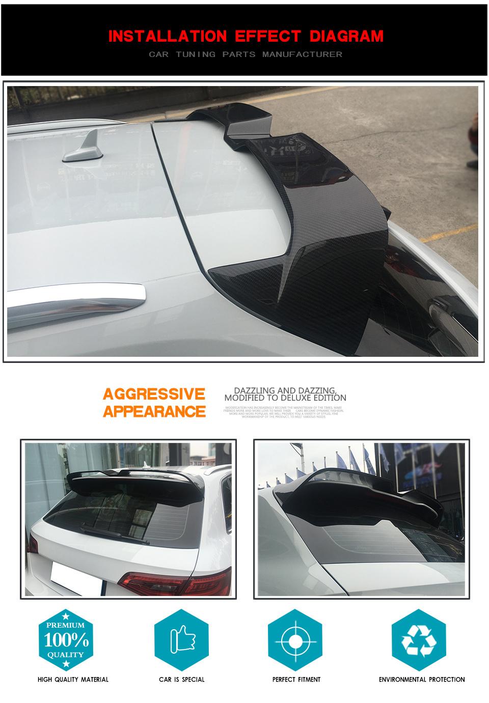 Carbon Fiber Rear Roof Spoiler for Audi S3 RS3 A3 8V Sline 2-Door 2014-2018