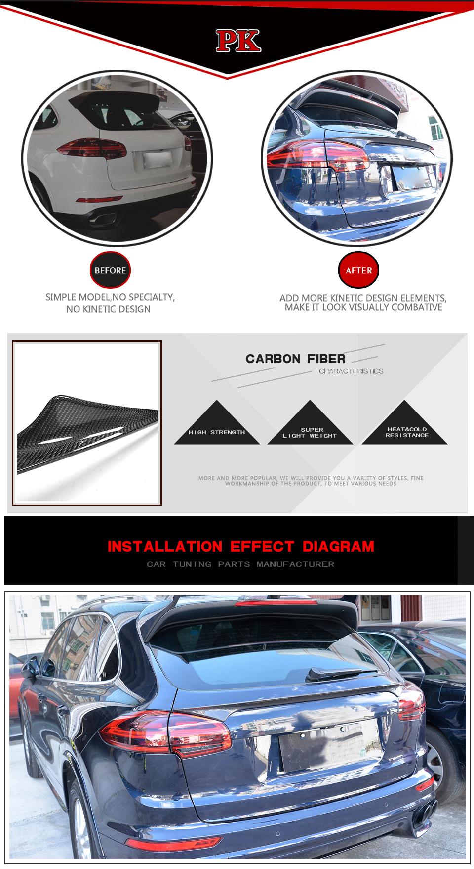 Carbon Fiber Rear Middle Wing Spoiler for Porsche Cayenne 958 Turbo S Sport 4-Door 2015-2017