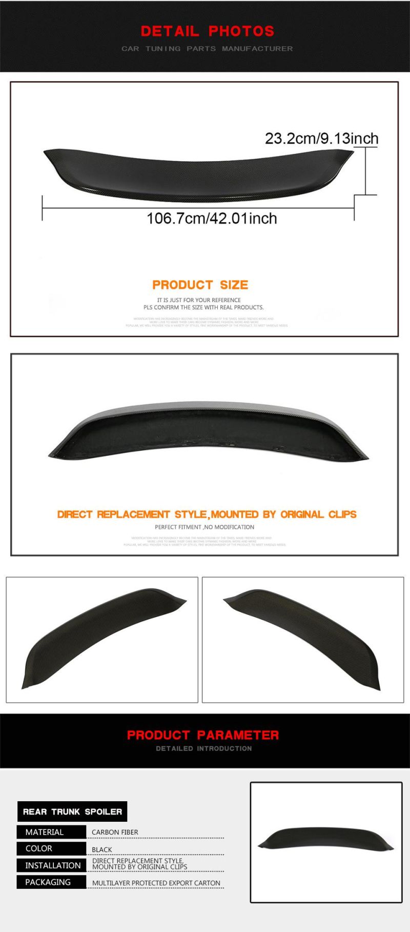 Carbon Fiber Rear Bumper Spoiler Wing for Porsche 718 Boxster Cayman Base Coupe 2 Door 2016-2019