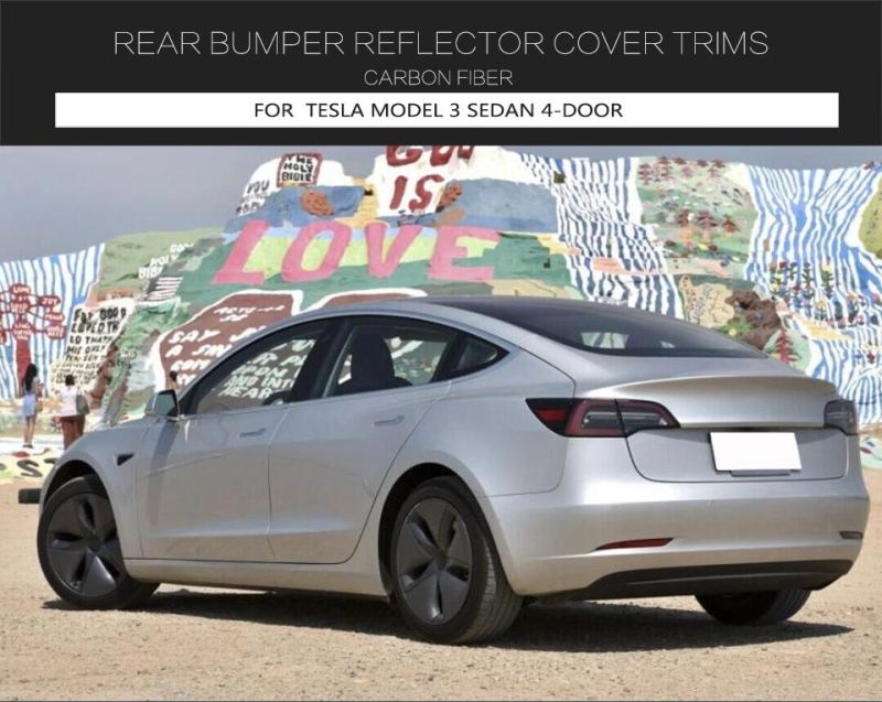 Dry Carbon Fiber Rear Bumper Reflector Cover Trims for Tesla Model 3 Sedan 4-Door 2016-2020