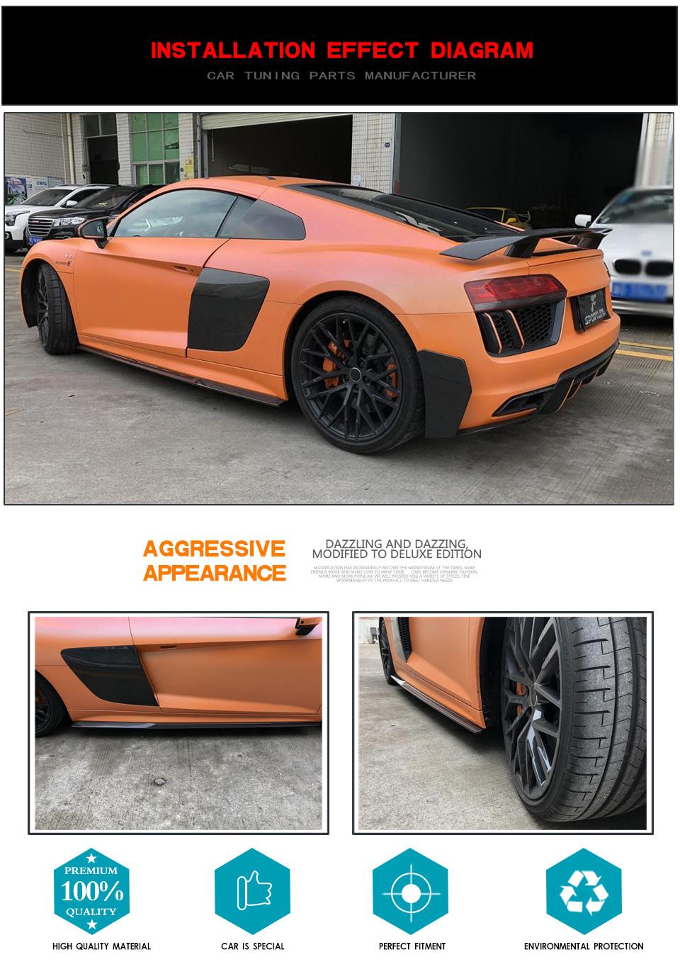 Carbon Fiber R8 Side Skirts Extinsion for Audi R8 2016-2018