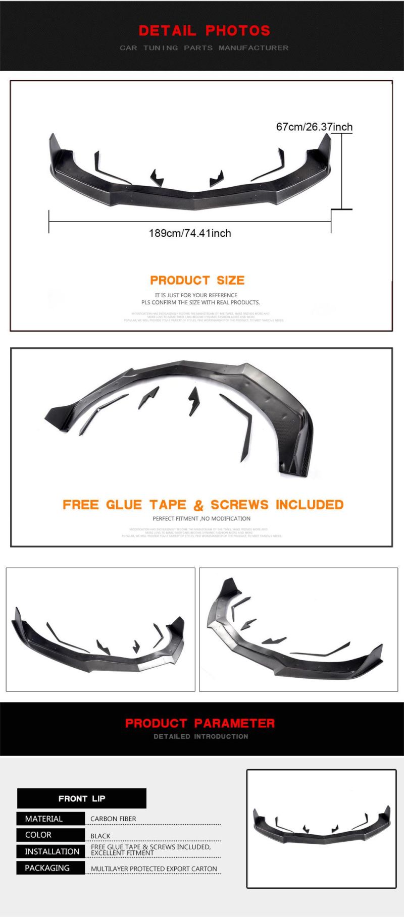 Carbon Fiber Front Bumper Lip Spoiler for Chevy Camaro Ss Style 2014-2015