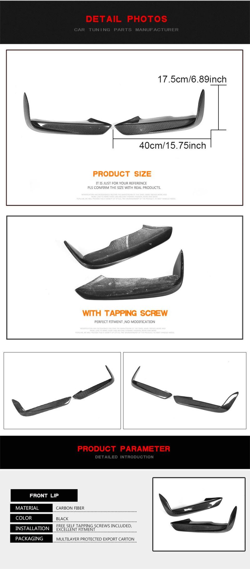 Carbon Fiber Front Fog Lamp Fins Splitters Trim Canards for BMW F30 F31 M Sport 2012 - 2018