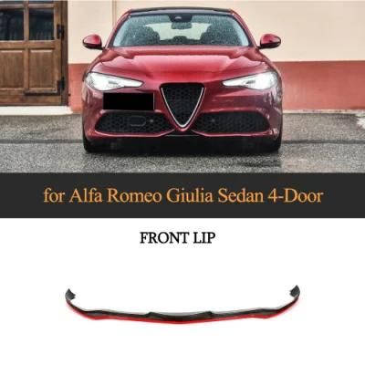 Carbon Fiber Front Bumper Lip Spoiler for Alfa Romeo Giulia Sedan 4-Door 2016-2018 (Black red edge)
