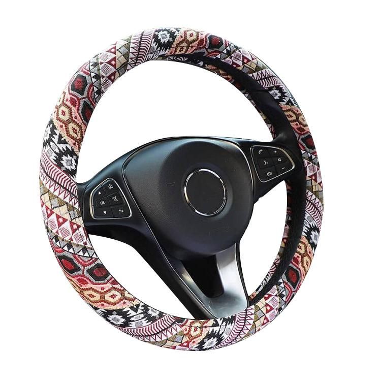 Car Steering Wheel Cover Boho Breathable Coarse Flax Cloth