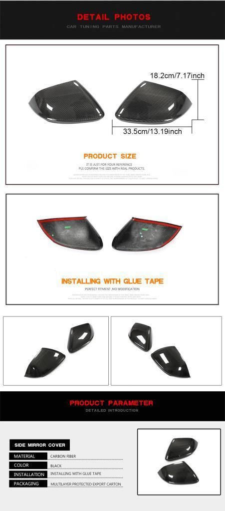Carbon Fiber Mirror Case (two-piece set) for Audi Q8 Sq8 Rsq8 All-in-One Without Lane Change Assist 2018-2021