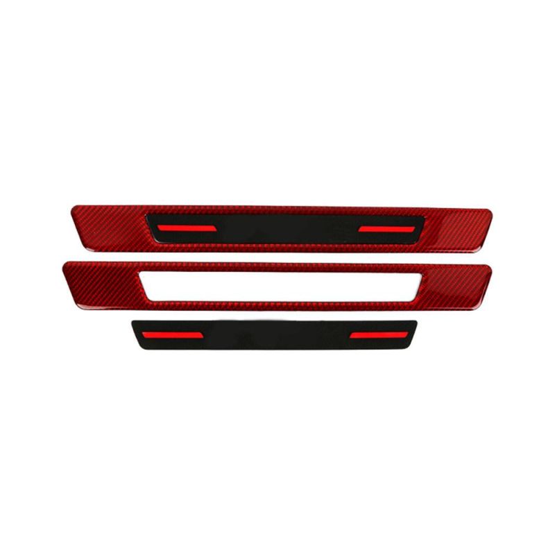 Carbon Fiber Red Rubber Car Door Sill Scuff Plate Cover Step Protecto