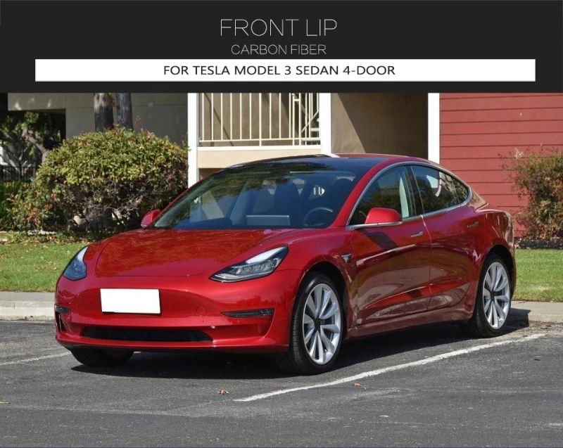 for Tesla Model 3 Base Sedan Long Range Sedan 4-Door 2016 - 2018 Carbon Fiber Front Bumper Lip Splitters Spoiler Guard