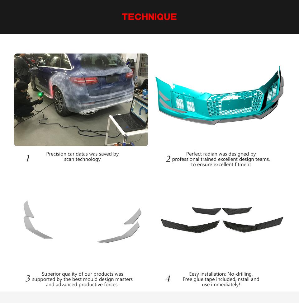 for Audi R8 Carbon Fiber Front Bumper Canards 2-Door 2016-2018