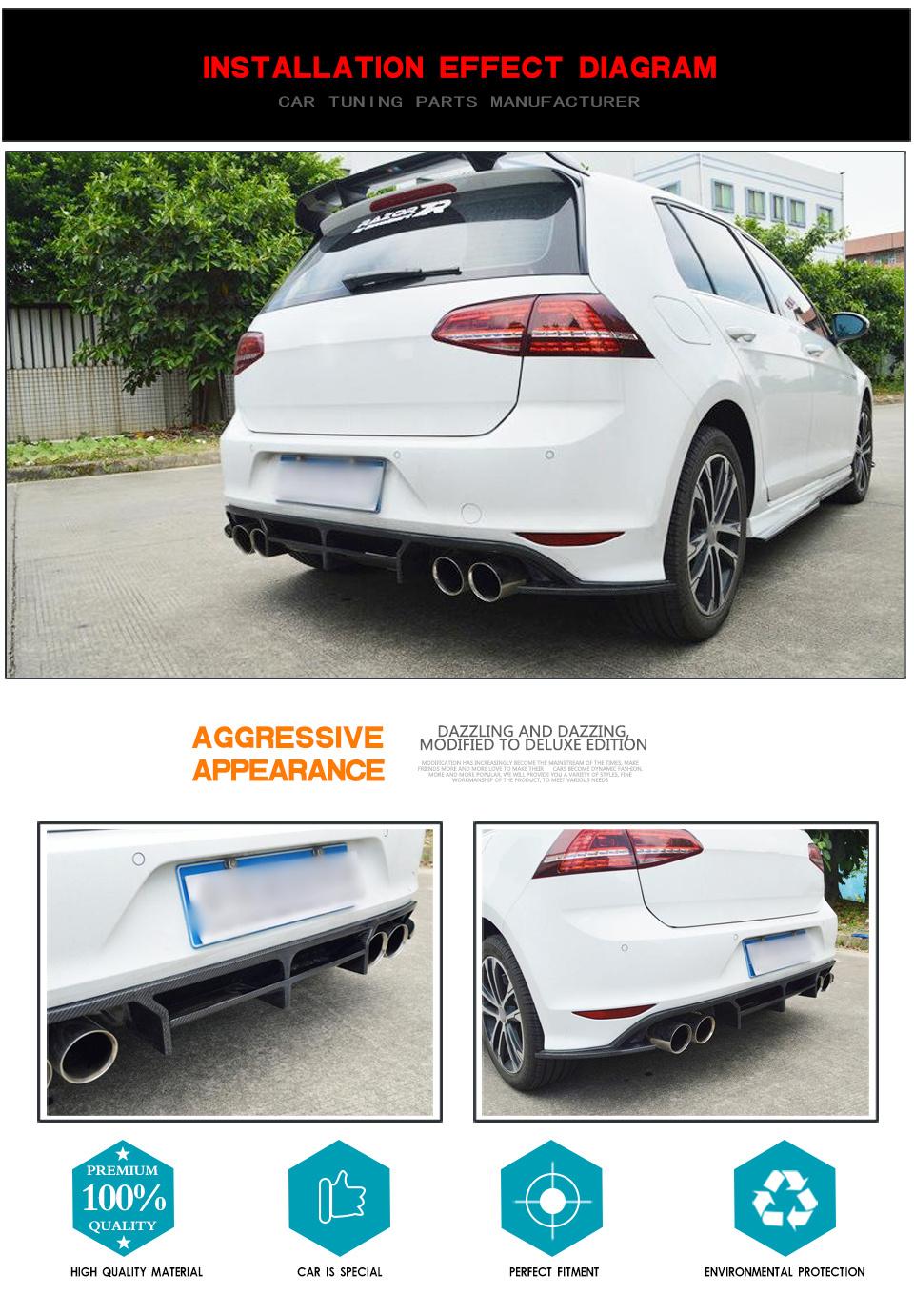 Carbon Fiber Rear Bumper Diffuser for Volkswagen VW Golf 7 VII Mk7 R Line 2014 - 2017