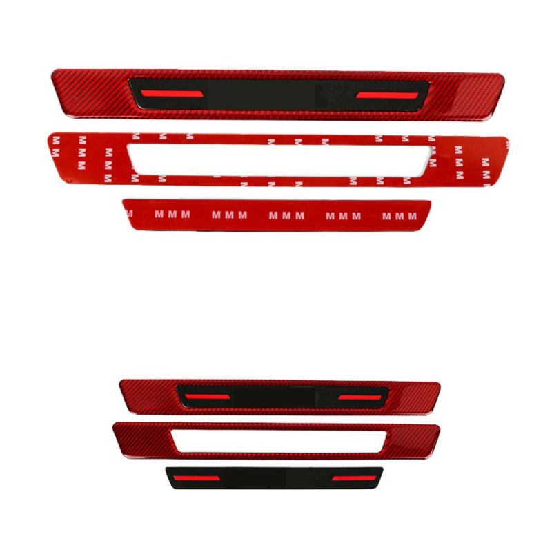 Carbon Fiber Red Rubber Car Door Sill Scuff Plate Cover Step Protecto