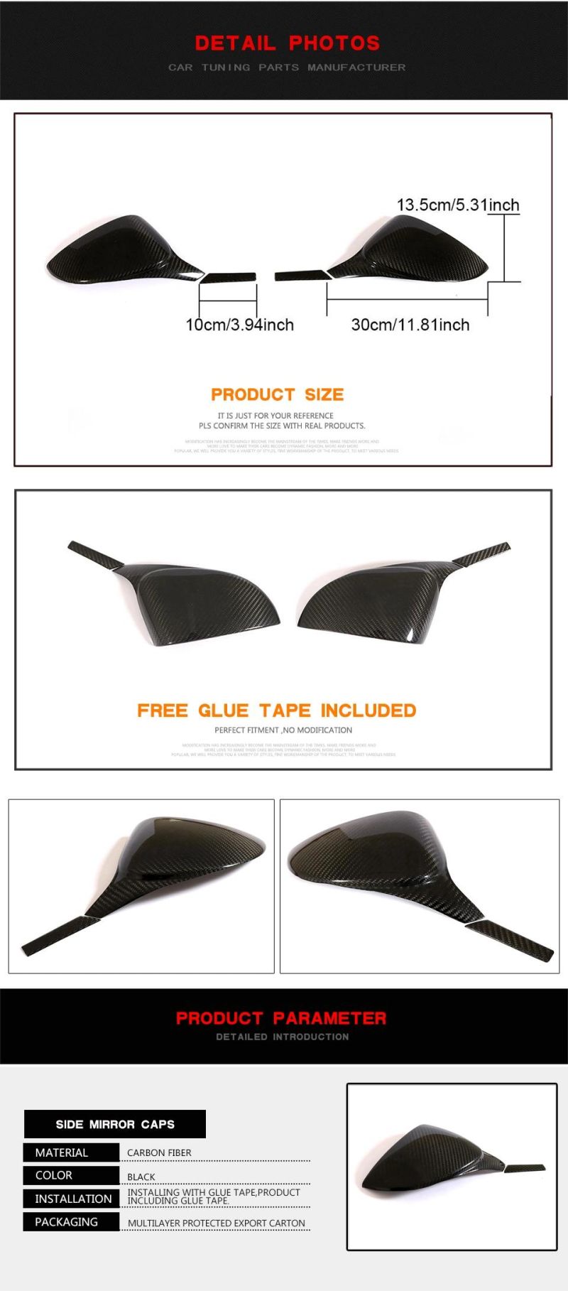 Carbon Fiber Wing Mirror Covers for Ferrari 458 Italia Coupe Spider Convertible 11-16