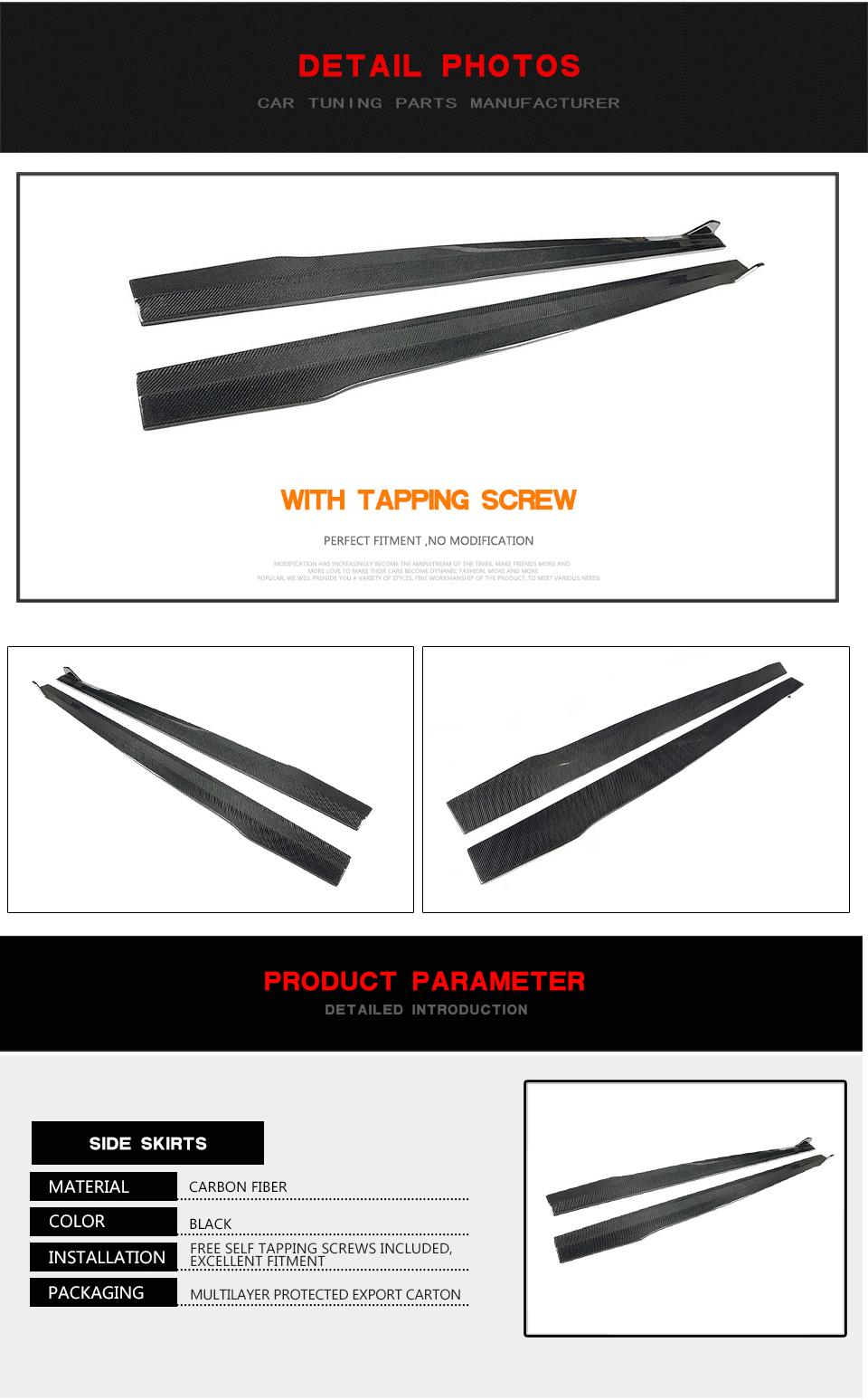 Carbon Fiber RS3 Side Skirts Extension for Audi RS3 8V Sedan 2017-2018 Sedan 4 Door