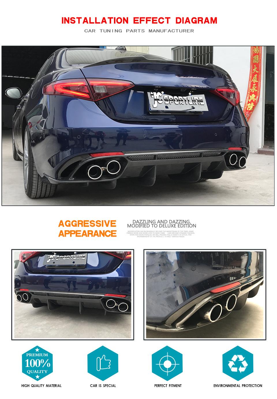 Carbon Fiber Car Rear Bumper Diffuser for Alfa Romeo Giulia Sedan 4 Door 2017-2020