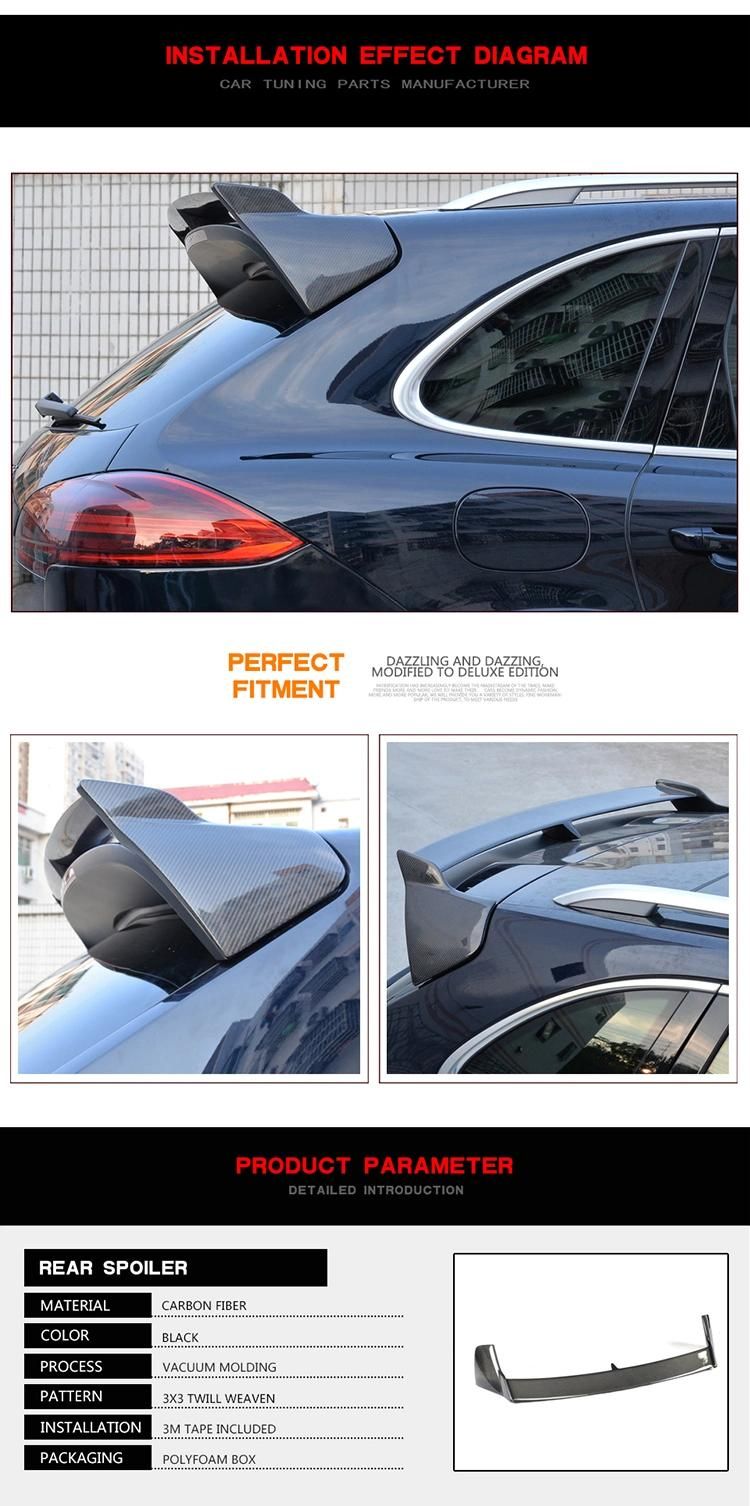 Carbon Fiber Rear Roof Wing Spoiler for Porsche Cayenne 958 Turbo S Sport 4-Door 2015-2017