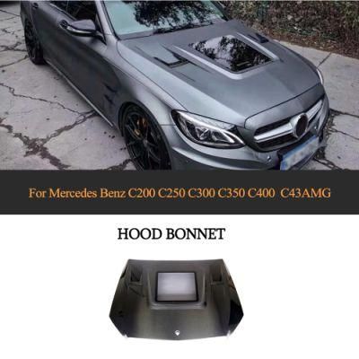 Carbon Fiber W205 Engine Hood with Glass Vents for Mercedes Benz C205 C300 C400 C450 C43 C63 Amg 15-19