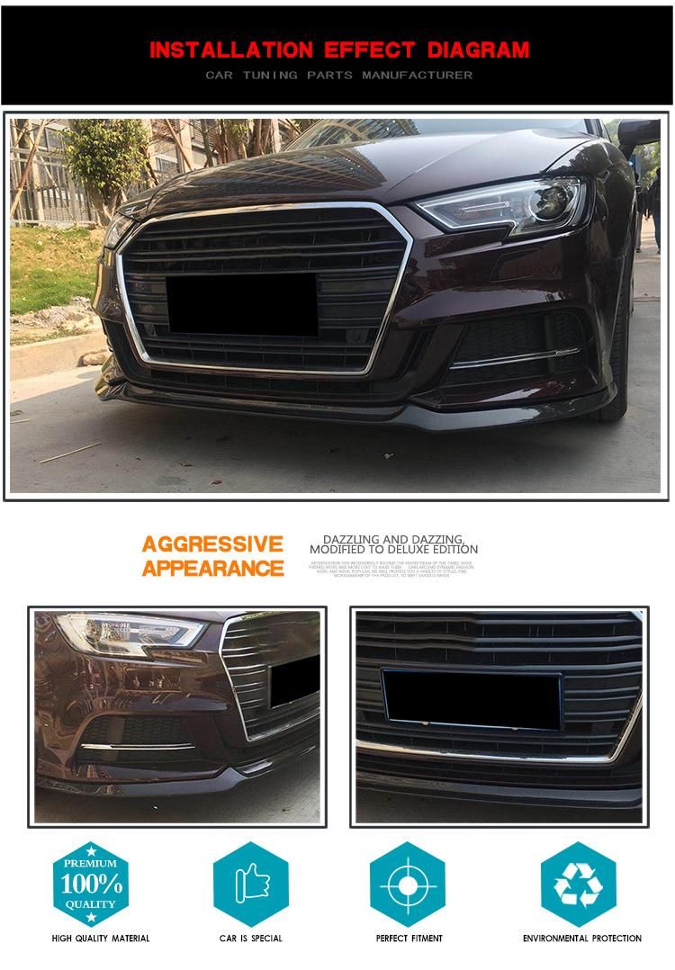 Carbon Fiber Front Bumper Lip for Audi S3 A3 8V Sline Sportback 2017-2018
