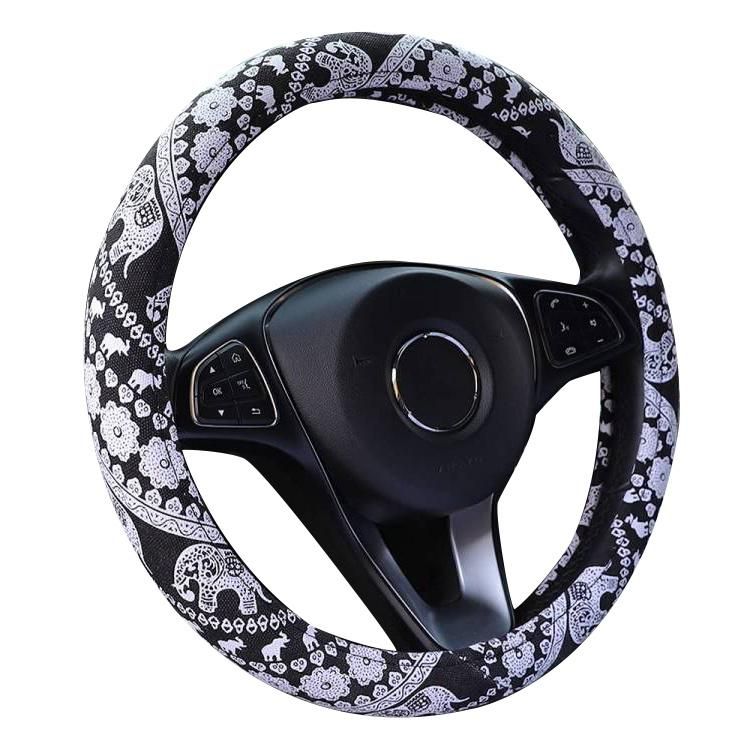 Car Steering Wheel Cover Boho Breathable Coarse Flax Cloth