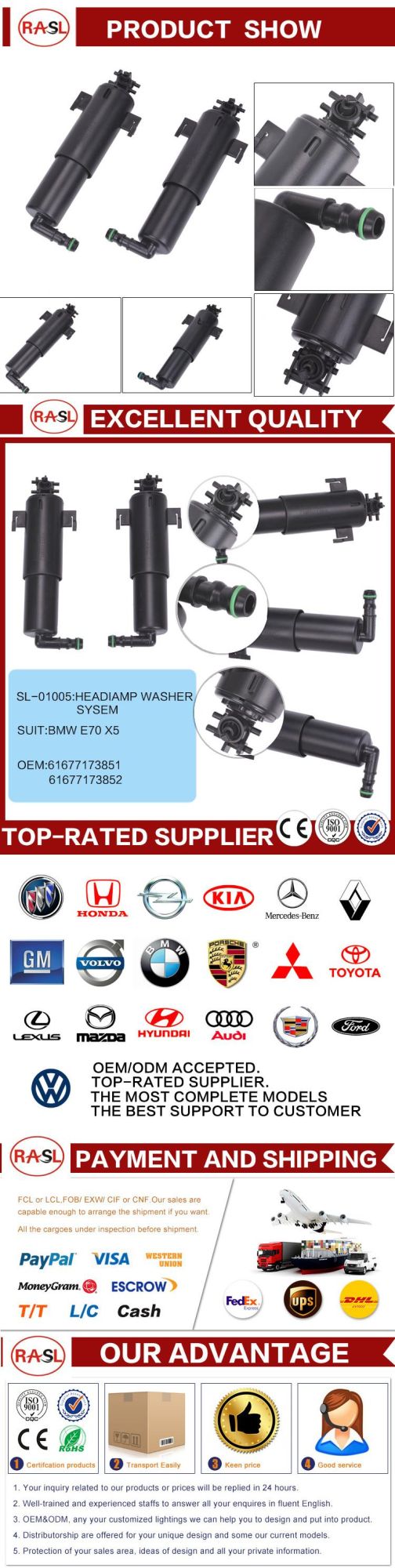 Headlight Washer Nozzle One Pair for 61677173851 61677173852