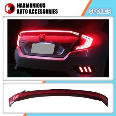 Auto Accessory Sculpt Parts Rear Trunk Spoiler for Honda Civic 2016 2018 Add Wing with LED Light