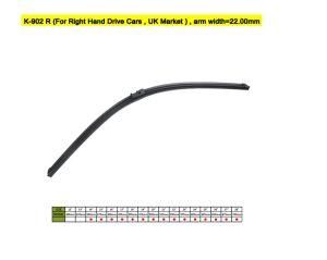 K-902r OE Type Wiper Blade for Right Hand Drive Cars, UK Market with Arm Width=22.00mm