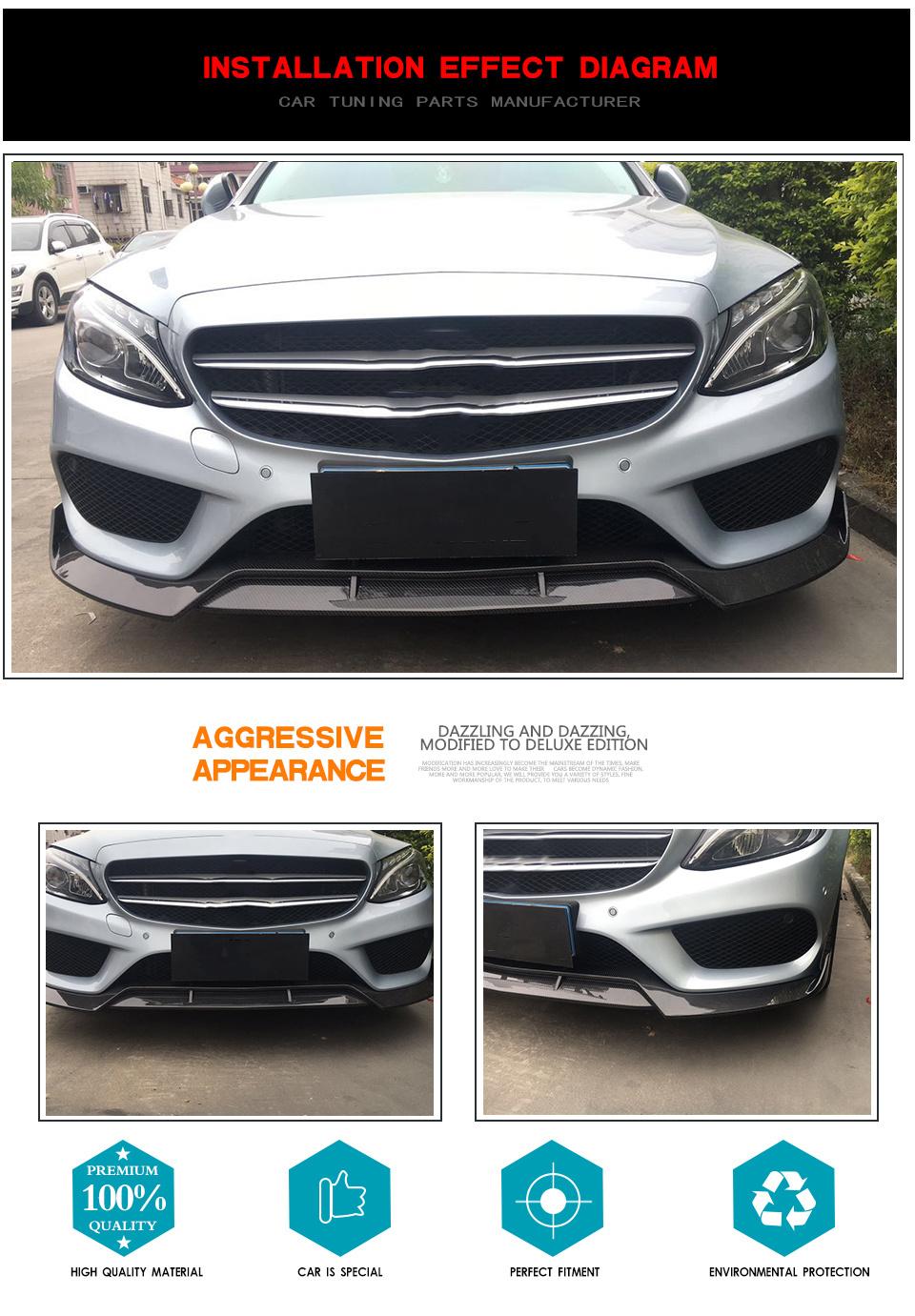 Carbon Fiber Car Front Bumper Lip Spoiler for Mercede S Ben Z C-Class W205 Sport C205 C43 15-17