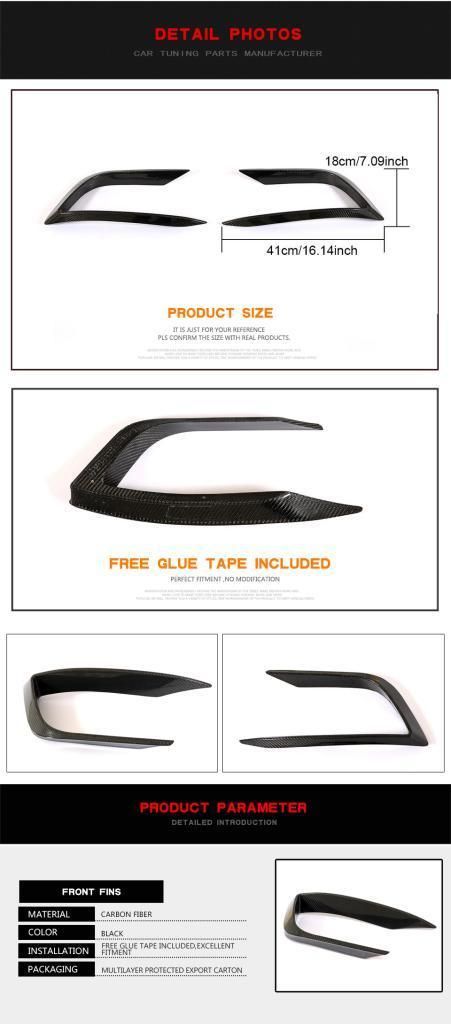 Carbon Fiber Side Trim Fin Splitters for Maserati Ghibli Base Sedan 4-Door 2018