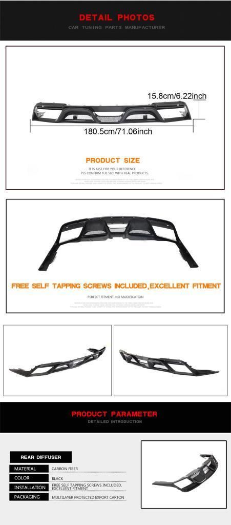 Carbon Fiber Rear Diffuser for Ford Mustang Gt Coupe 2-Door 2018-2019