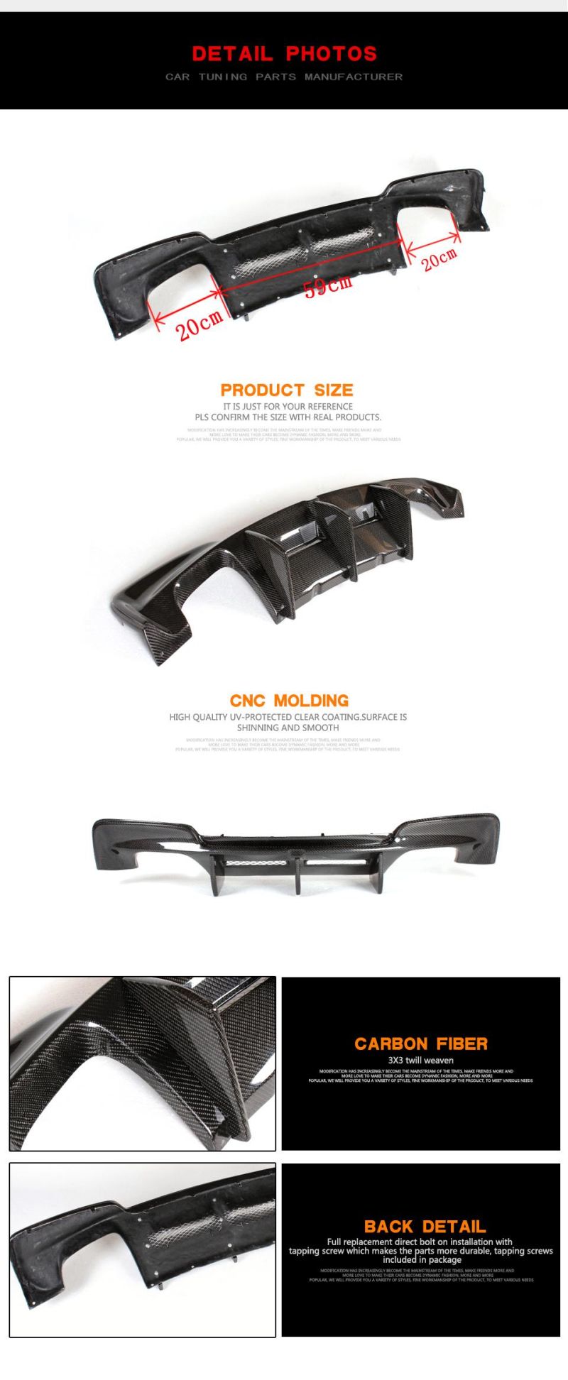 Carbon Fiber Car Rear Diffuser for BMW 1series E82 1m M Base Coupe 2-Door 2011up (Fits: 1M Bumper only)