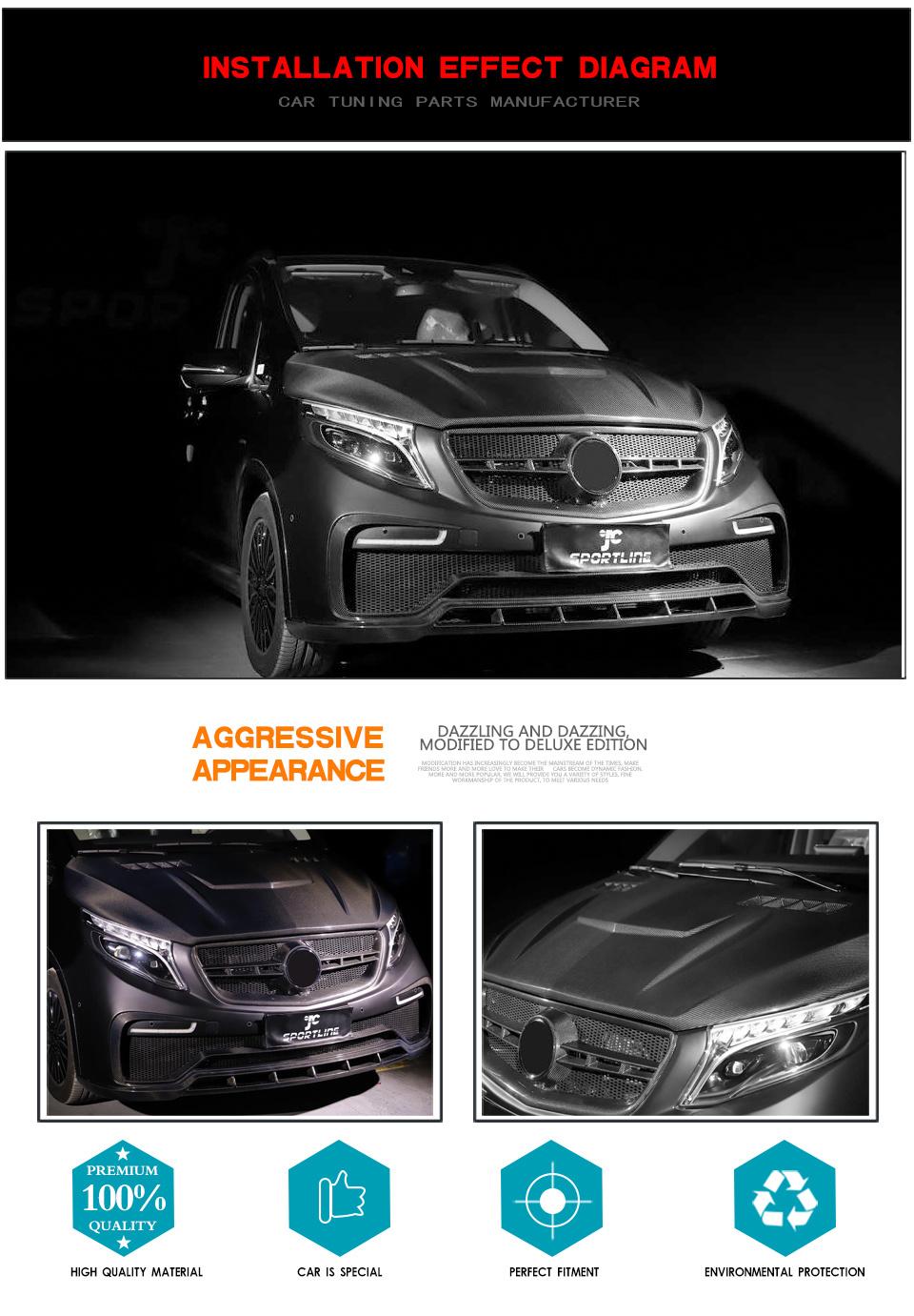 Jcsportline Carbon Fiber W447 Enging Hoods for Mercedes V-Class W447 15-19