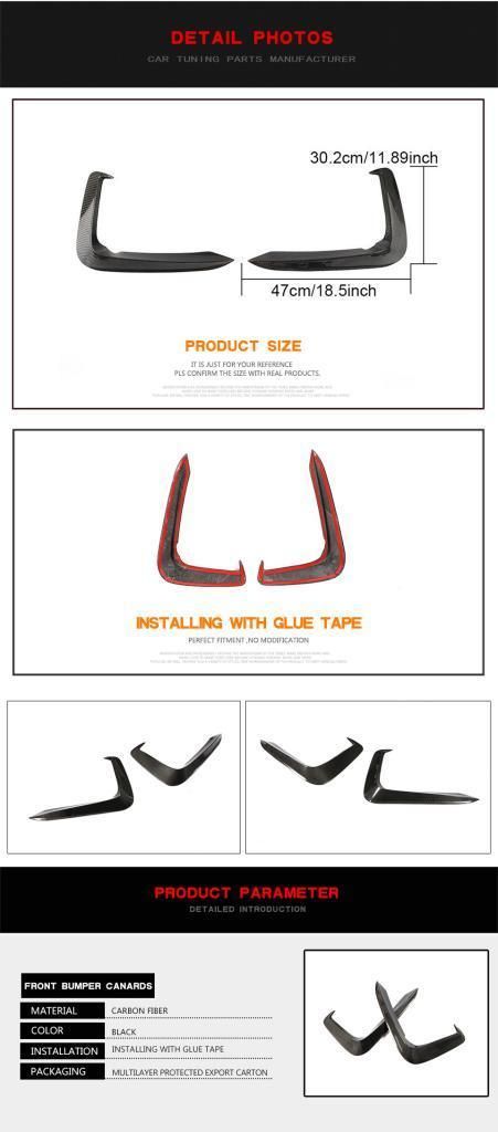 Carbon Fiber Front Bumper Splitter Fins for Audi A5 S5 Sline 2017-2019