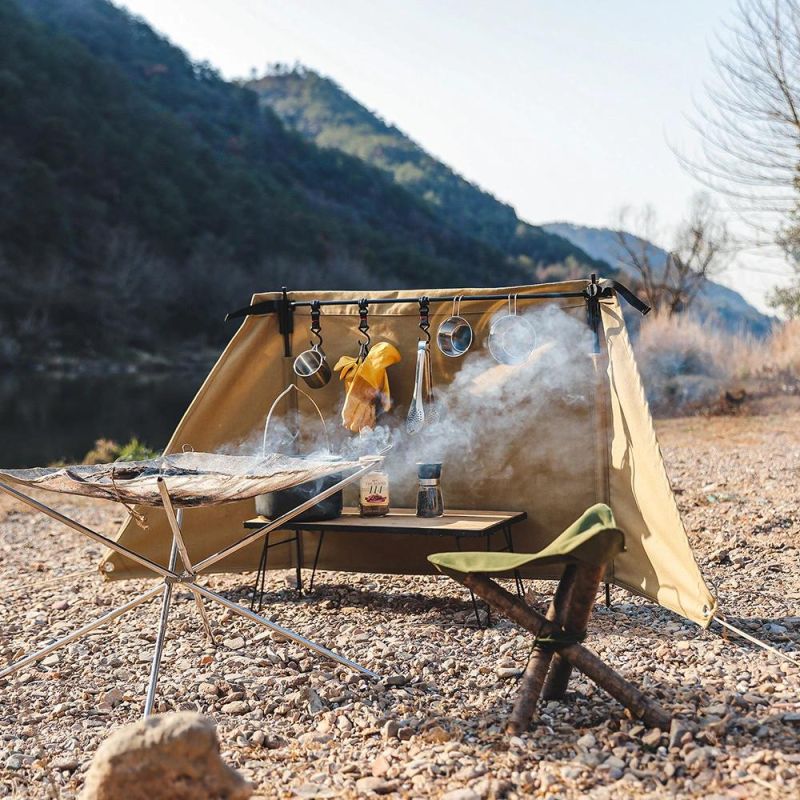 Camping Canvas Iron Multifunctional Folding Triangle Windproof Outdoor Hiking Self-Driving Cooking Windbreak Wyz15469