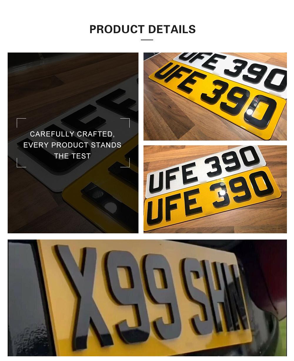 Auto Accessory 3D 4D Acrylic Number Plate Customized Car License Plate for Sale