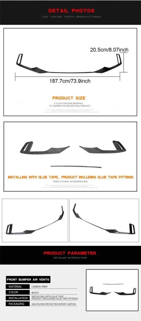 Carbon Fiber Front Bumper Lip Scoop Trims for Audi RS3 Sedan 4-Door 2017-2019
