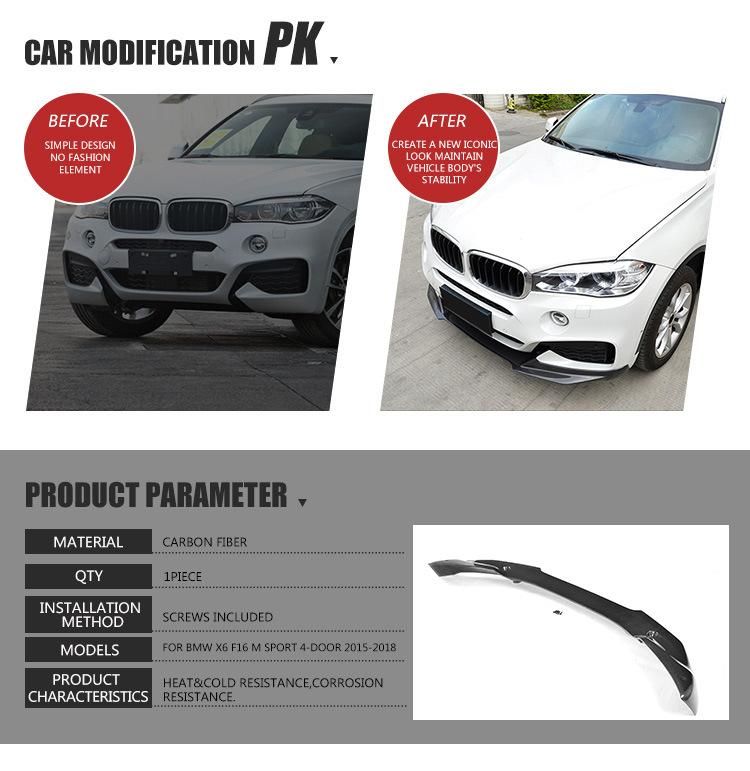 Carbon Fiber Front Lip for for BMW X6 F16 M Sport 4-Door 2015-2018