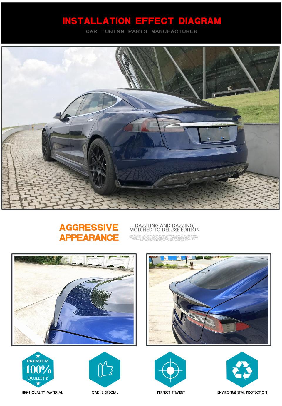 Carbon Fiber Rear Trunk Spoiler Boot Lip Wing Spoiler for Tesla Model S 2014 - 2019