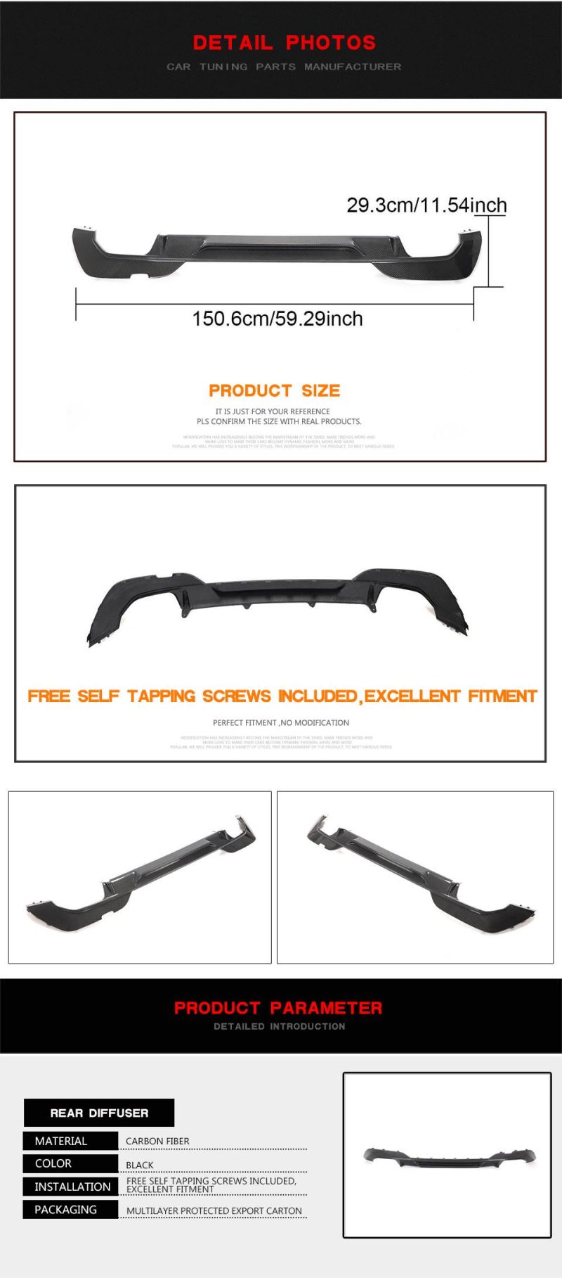 Carbon Fiber Rear Bumper Diffuser for BMW 3 Series G20 G28 M-Sport 2020